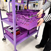 A purple MegaMaxx PRO 600mm x 400mm Storage Shelving Unit filled with purple crates.